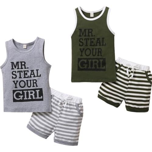 2021-03-09 Lioraitiin 0-3Years Toddler Little Boy’s Summer 2Pcs Clothing Suit Special Letter Printed Sleeveless Tops Short Pants
