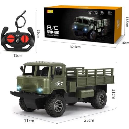 2021 New 1:16 4D Military Model 4WD RC Car With Led Lights 2.4G Radio Remote Control Cars Transport Truck Toys for Children