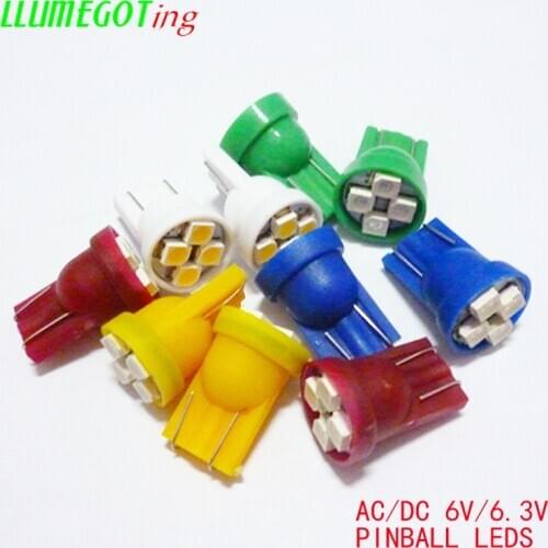 50pcs 194 T10 #555 Wedge Base With 4pcs SMD 3528 Various Color Available Non polarity AC DC 6V 6.3V Pinball Game Machine Lamps
