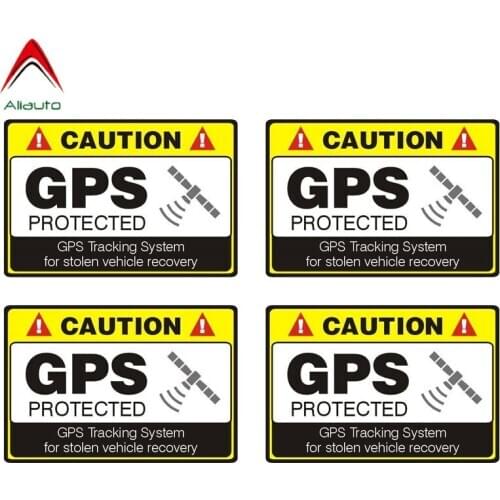 Aliauto 4 X Caution GPS Protected Motorcycle Car Sticker Accessories Reflective Waterproof Creative Decal PVC,12cm*8cm