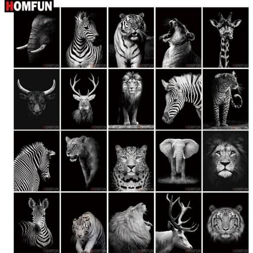 HOMFUN Full Square/Round Drill 5D DIY Diamond Painting "Black White Animal" 3D Diamond Embroidery Cross Stitch Home Decor Gift