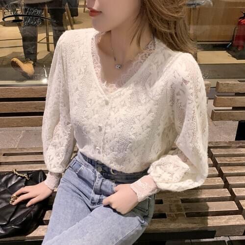 White Lace Blouse Bottoming Shirt Spring and Autumn M-4XL Plus Size Clothing for Women Fashion Temperament Women Tops 13356