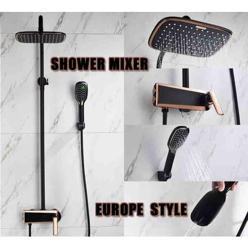 Shower set household rose gold smart surface mounted black Nordic Light luxury all copper German technology button