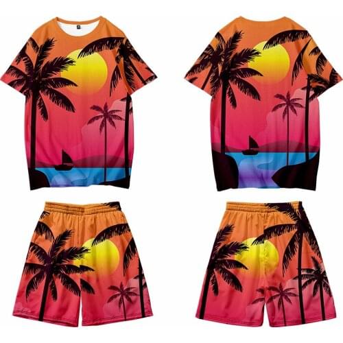 2021 Summer Men Women Hawaii Loose T-shirt+Shorts Set Fashion Couple Casual Breathable Tshirts