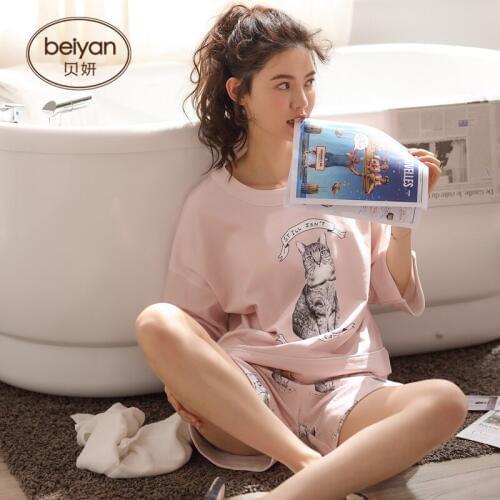 Cotton Pajamas Spring And Summer Short Sleeve Fashion Female Leisurewear Lovely Girl Suit