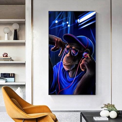 Modern Style Art DJ Monkey Animal Canvas Painting Wall Art Nordic Posters and Prints Wall Pictures for Living Room Decoration