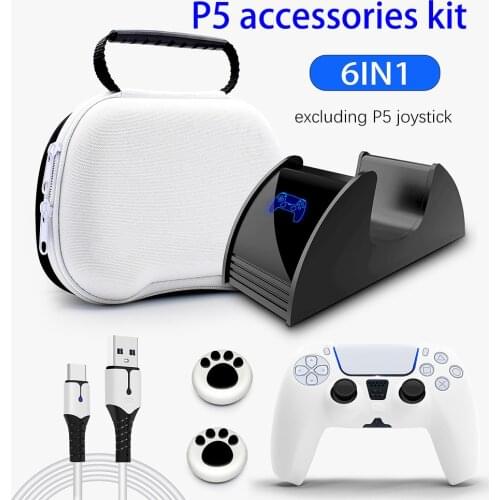 PS5 Controller Accessories Bundle,Game Controller Storage Case,6 in1 Carrying Travel Protective Case for PlayStation 5 Cover