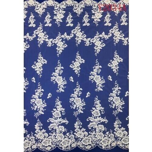 Y2034A Ivory Beaded Embroidery Lace Wedding Dress Fabric Nigerian Textile African Trimming Lace 10Yards/ lot