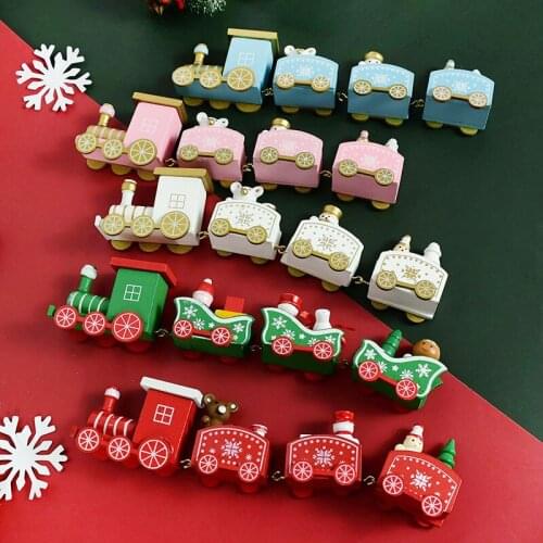 Lovely Christmas Train Ornament 4 Knots Wooden Train For Santa Kids Toys Christmas Table Decoration Navidad Xmas 2022 New Year