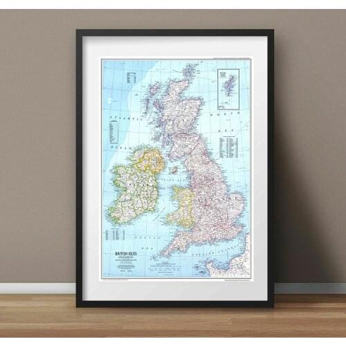 MT231 Great Britain World Flat Map Travel Vintage Poster Wall Art Picture Canvas Painting Poster Prints Bedroom Home Decor
