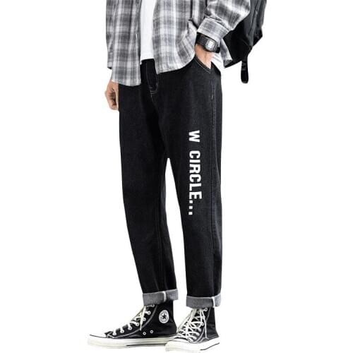 Mens Blue Harem Jeans 2021 Korean Man Slim Black Ankle Length Pants Hip Hop Men Casual Denim Pants Ankle-length Trousers