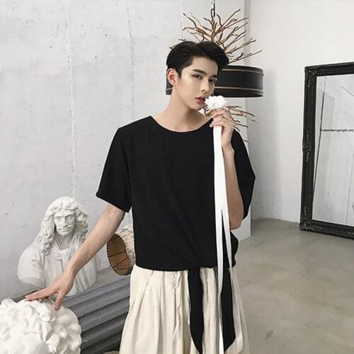 Mens and womens tie mens personality loose solid color T-shirt fashion T-shirt short sleeve bottom T-shirt round neck summer