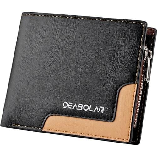 Pu Leather Men Wallets Luxury Brand Short Youth Tri-Foldwallet Stitching Business Multi-Card Zipper Coin Purse Male Wallet