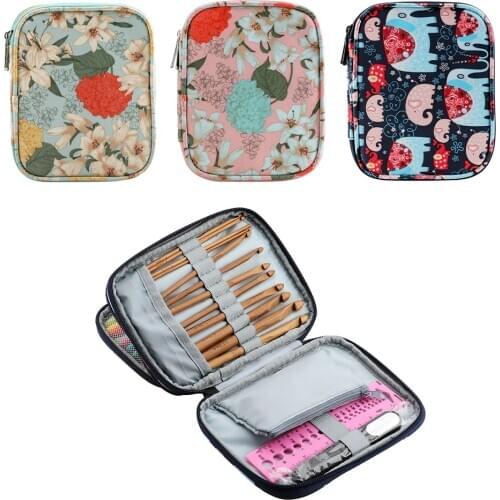Printed Crochet Hook Case Travel Storage Zipper Bag for Various Crochet Needles