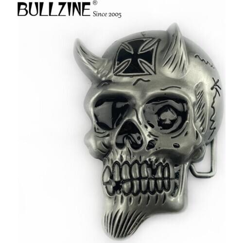 The Bullzine wholesale skull belt buckle with pewter finish FP-03659 suitable for 4cm width belt