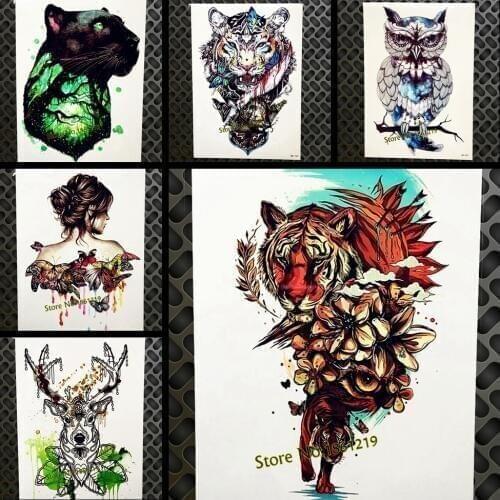 Distinctive Flash Temporary Tattoo Rise Wild Tiger Flower Arm Tatoo For Men Women Body Art Waterproof Fake Henna Tattoo Stickers