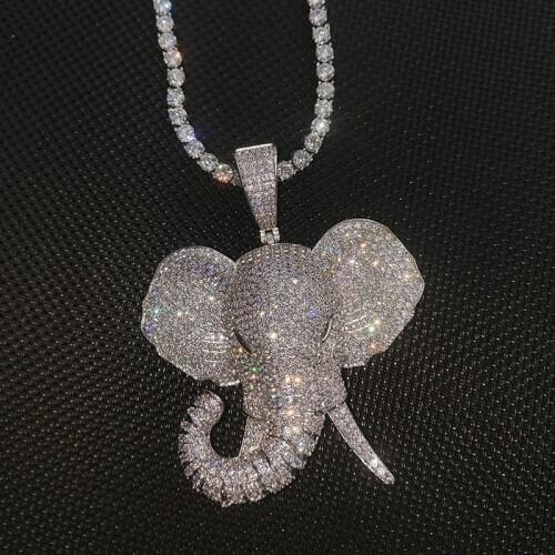 Hip Hop AAA Cubic Zirconia Pave Bling Iced Out Elephant Animal Pendants Necklace for Men Women Fashion Jewelry Gold Color
