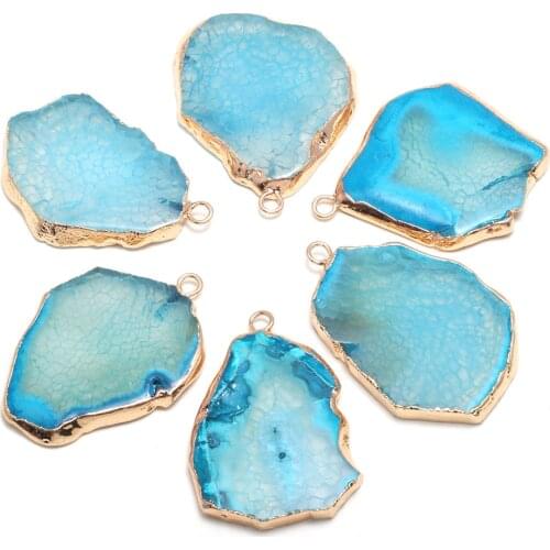 Natural Semi Precious Stone Pendant Irregular Blue Agates For Jewelry Making DIY Necklace Bracelets Package Sale 30x40-35x45mm