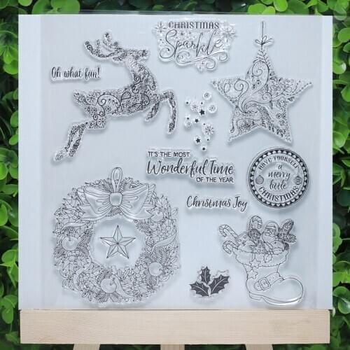Christmas joy Sparkle deer stars new year shoe wreath tansparent clear stamps for Scrapbooking/Card Making set decoration supply