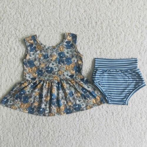 RTS baby infant boutique clothes sleeveless tunic ruffle bummie stripe design little girls summer bummies outfits clothing sets