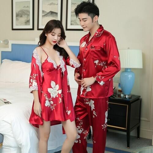 Lovers Silk Kimono Couples Nightgown Morning Bride Bridesmaid Bathrobe Printing Men Pajamas Women Robe Sets