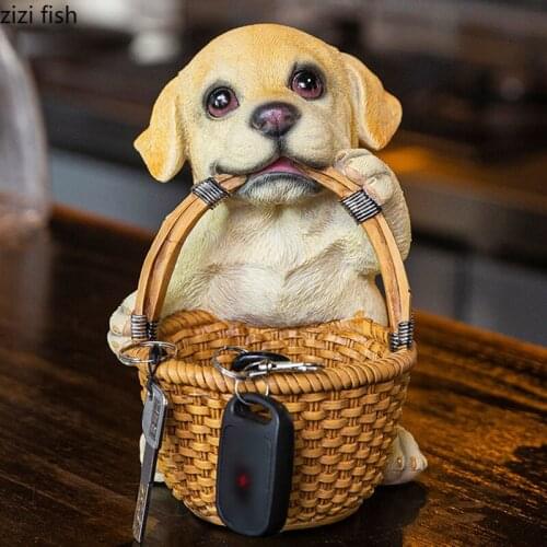 Cute Simulation Dog Resin Miniature Figurines Storage Ornaments Desk Decor Animal Statue Storage Basket Home Decoration Modern
