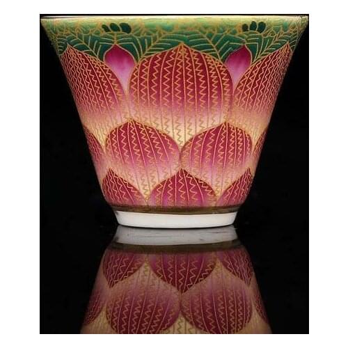 Old Chinese yongzheng marked colour enamels Golden silk Clematis teacup 2.4"