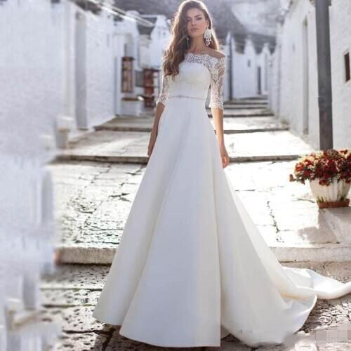 Wedding Dresses 2020 Off The Shoulder Lace Bride Dresses Vestido de novia Half Sleeve Boho Wedding Gown