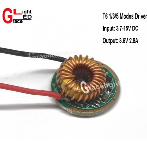 2pcs Cree XML T6 U2 L2 5Mode /1Mode /3Mode LED Driver 22mm DC3.7V-15V Input 2800mA Output For XML LED Series