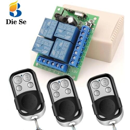 Universal Remote Control DC 12V 4CH Relay Board and 433MHz RF Key Fob Control for The Garage Door Light Motor Home Appliance
