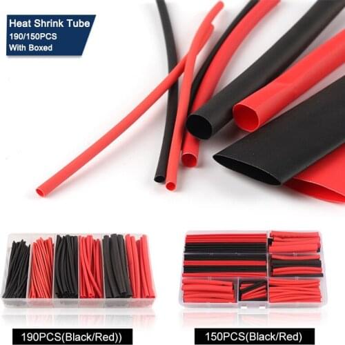 Boxed 150/190PCS Red Black Polyolefin Heat Shrink Tubing Cable Tube Sleeving Kit Wrap Wire Set Heat Shrink Tubing Cable Sleeves