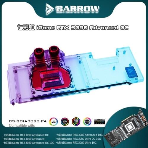 Barrow GPU Water Block For Colorful 3090 Advanced OC, Full Cover 5v ARGB GPU Cooler, Motherboard AURA SYNC BS-COIA3090-PA
