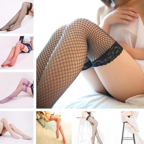 Women Fishnet Thigh High Stockings Lace Stockings Breathable Slip Stockings Ultra-thin Breathable Mesh Underwear Lace