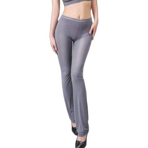 Ice Silk Pants Candy Color Shiny Elastic Exotic Flare Pants Sheer Sexy Transpaent Trousers Women Sexy Legging Push Up Plus Size