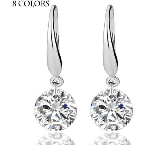 8 Colors High Quality Brand New Cheap Fashion Wholesale Silver Plated Hook Cz Crystal Earrings For Women Beautiful Wedding Gift