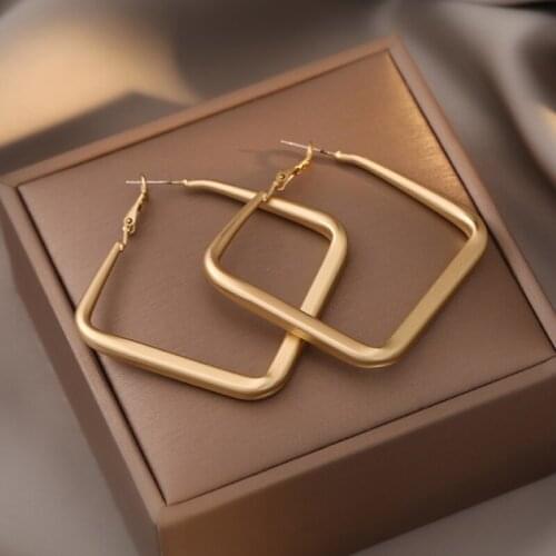 Female Earrings Golden Big Hoop Earring Geometry Metal Woman Retro Square Ear Cuffs Trend Accessories Goth Punk Women Jewelry
