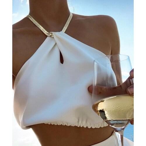 Summer 2021 New Fashion Hanging Neck Small Vest Sexy Open-back Metal Chain Hanging Neck Tops for Women Tops