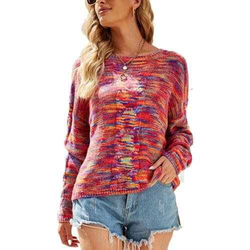 Women Gradient Color Sweater Autumn Winter Round Collar Long Sleeve Loose Style Knitwear Pullovers For Lady