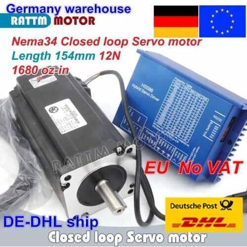 1 Set Nema34 Closed Loop 12N.m Servo motor Stepper Motor 6A 154mm & HSS86 Hybrid Step-servo Driver 8A CNC Controller Kit
