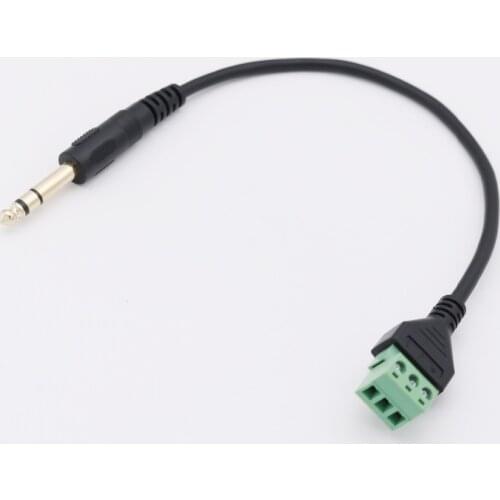 1pc Gold 6.35mm 1/4" Stereo TRS Male Plug To 3 Pin AV Screw Video Balun Terminal Plug Connector Solderless Block Adapter Cable