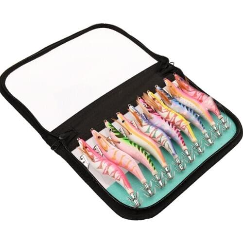 10Pcs 13.5CM 21.5G Fishing Lure Set Squid Jigs 3.5 Hook Wooden Shrimp Artificial Fishing Lures Wood Shrimp Fishing Bait