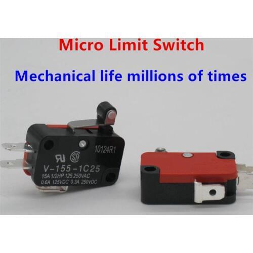 100Pcs V-155-1C25 SPDT 1NO 1NC 3Pin Short Straight Hinge Lever Limit Micro Switch