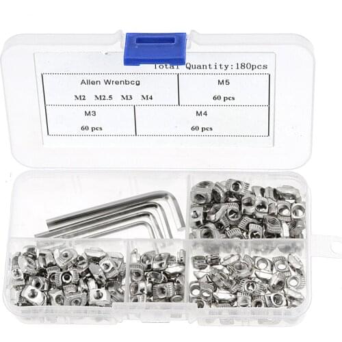 184PCS/Box T-Nut Set Hammer Head T Nut Kit M3 M4 M5 Connector Nickel Plated For 20 Series Aluminium Profile Accessories