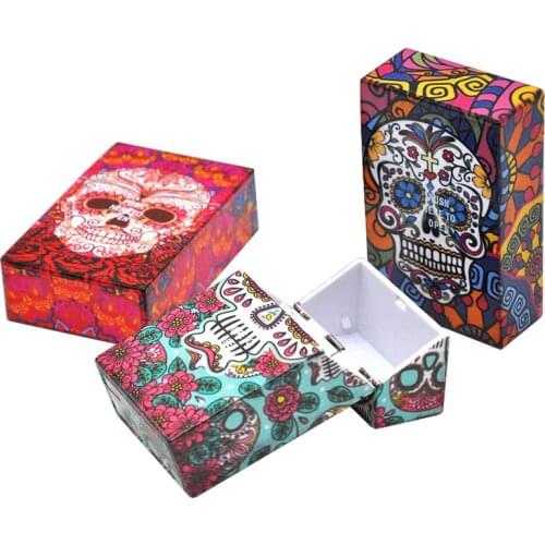 Color Spray Ghost Head Automatically Open Plastic Tobacco Cigarette Case Pocket Size 95mm*60mm Smoking Cigarettes Holder