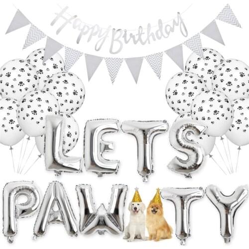 23PCS Pet Bithday Party Decor Set Pet Party Banner Cone Hat Paw Pringting Balloon With Air Pump All In One