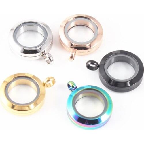 25MM Round Glass Locket Pendant Living Memory Floating Charm Locket Stainless Steel Magnetic Open Women Men Gift