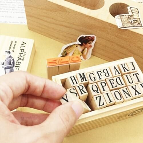 26pcs Vintage DIY English Alphabet Combination Seal Diary Wedding Letter Wooden Stamp Decoration DIY Handmade