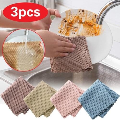 3Pcs Kitchen Non-Stick Oil Wiping Rags Efficient Thickened Super Absorbent Microfiber Home washing dish kitchen Cleaning towel