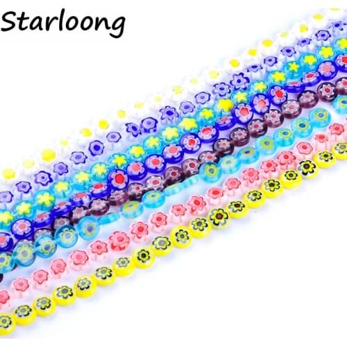 49pcs/string 8mm many colors round shape flower pattern strand lampwork glazed glass beads DIY jewelry making bracelet necklace