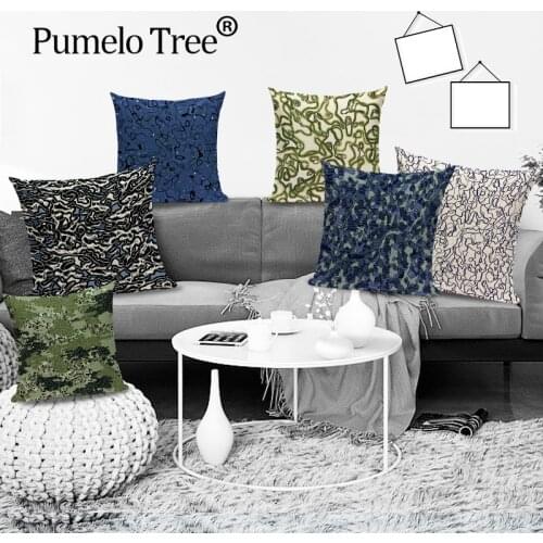 Abstract Contour Decorative Throw Pillows Case Dark Blue-green Sofa Home Decoration Pillowcase Geometric Stripe Cushion Cover